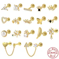 Fashion Leaf Crown Flower Sterling Silver Inlay Zircon Ear Studs 1 Piece main image 1