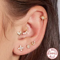 Fashion Leaf Crown Flower Sterling Silver Inlay Zircon Ear Studs 1 Piece main image 3