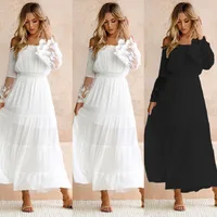 Women's Regular Dress Fashion Boat Neck Patchwork Lace Long Sleeve Solid Color Maxi Long Dress Daily main image 2