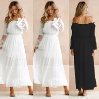 Women's Regular Dress Fashion Boat Neck Patchwork Lace Long Sleeve Solid Color Maxi Long Dress Daily main image 4