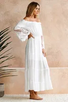 Women's Regular Dress Fashion Boat Neck Patchwork Lace Long Sleeve Solid Color Maxi Long Dress Daily main image 5