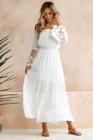 Women's Regular Dress Fashion Boat Neck Patchwork Lace Long Sleeve Solid Color Maxi Long Dress Daily sku image 3