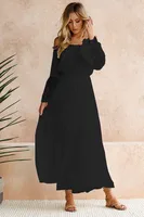 Women's Regular Dress Fashion Boat Neck Patchwork Lace Long Sleeve Solid Color Maxi Long Dress Daily sku image 7