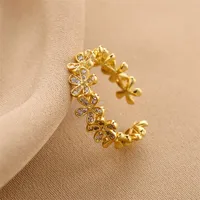 Fashion Flower Copper Plating Zircon Open Ring 1 Piece main image 4