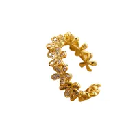 Fashion Flower Copper Plating Zircon Open Ring 1 Piece main image 5