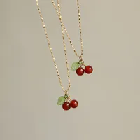 304 Stainless Steel 18K Gold Plated IG Style Sweet Plating Cherry Resin Pendant Necklace main image 2
