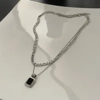 IG Style Simple Style Rectangle Resin Titanium Steel Inlay Resin 14K Gold Plated Unisex Layered Necklaces sku image 2