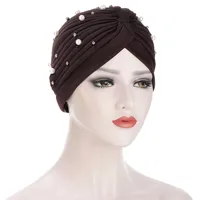 Women's Fashion Solid Color Pearl Eaveless Beanie Hat sku image 2