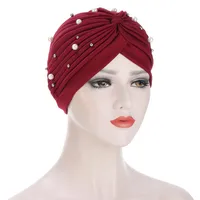 Women's Fashion Solid Color Pearl Eaveless Beanie Hat sku image 6