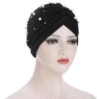 Women's Fashion Solid Color Pearl Eaveless Beanie Hat sku image 5