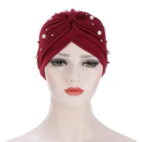 Women's Fashion Solid Color Pearl Eaveless Beanie Hat main image 4