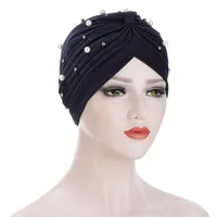 Women's Fashion Solid Color Pearl Eaveless Beanie Hat sku image 7