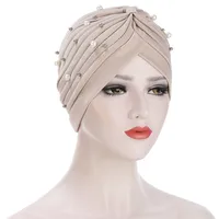Women's Fashion Solid Color Pearl Eaveless Beanie Hat sku image 9