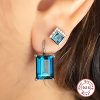 1 Pair 925 Sterling Silver Zircon Geometric Drop Earrings main image 2
