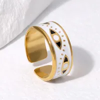 304 Stainless Steel 18K Gold Plated Punk Enamel Plating Eye Ab Glue Open Rings main image 3