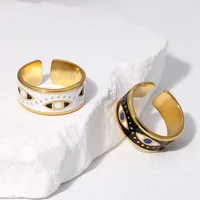 304 Stainless Steel 18K Gold Plated Punk Enamel Plating Eye Ab Glue Open Rings main image 2