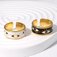 304 Stainless Steel 18K Gold Plated Punk Enamel Plating Eye Ab Glue Open Rings main image 1