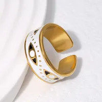 304 Stainless Steel 18K Gold Plated Punk Enamel Plating Eye Ab Glue Open Rings main image 4