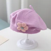 Women's Elegant Lady Solid Color Flower Beret Hat sku image 12