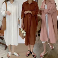 Women's Shirt Dress Casual Turndown Long Sleeve Solid Color Midi Dress Daily main image 1