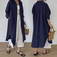 Women's Shirt Dress Casual Turndown Long Sleeve Solid Color Midi Dress Daily main image 5