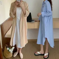Women's Shirt Dress Casual Turndown Long Sleeve Solid Color Midi Dress Daily main image 4