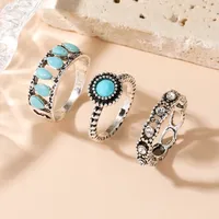 Retro Color Block Silver Plated Turquoise Alloy Wholesale Rings main image 2