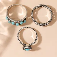 Retro Color Block Silver Plated Turquoise Alloy Wholesale Rings main image 3
