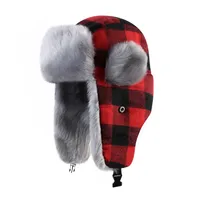 Unisex Basic Vintage Style Plaid Ear Warap Trapper Hat main image 3