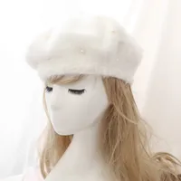 Women's Basic Sweet Round Dots Pearl Eaveless Beret Hat main image 4