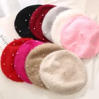Women's Basic Sweet Round Dots Pearl Eaveless Beret Hat main image 1