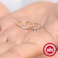 925 Sterling Silver Zircon Geometric Solid Color Rings main image 2