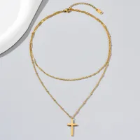 Wholesale Jewelry Simple Style Geometric Cross 304 Stainless Steel Titanium Steel 18K Gold Plated Layered Plating Double Layer Necklaces main image 4