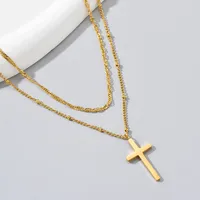 Wholesale Jewelry Simple Style Geometric Cross 304 Stainless Steel Titanium Steel 18K Gold Plated Layered Plating Double Layer Necklaces main image 3