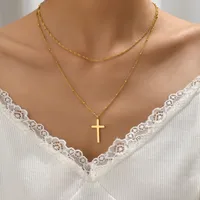 Wholesale Jewelry Simple Style Geometric Cross 304 Stainless Steel Titanium Steel 18K Gold Plated Layered Plating Double Layer Necklaces main image 1