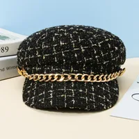 Women's Elegant Basic Retro Plaid Chain Curved Eaves Beret Hat main image 2