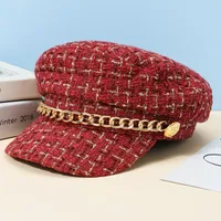 Women's Elegant Basic Retro Plaid Chain Curved Eaves Beret Hat sku image 1