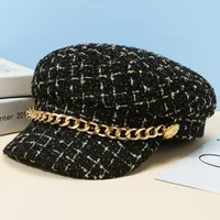 Women's Elegant Basic Retro Plaid Chain Curved Eaves Beret Hat sku image 3