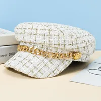 Women's Elegant Basic Retro Plaid Chain Curved Eaves Beret Hat sku image 2
