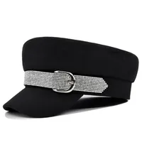 Women's Basic Retro Houndstooth Rhinestone Chain Curved Eaves Military Hat main image 4