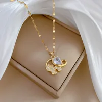 Wholesale Simple Style Classic Style Elephant Titanium Steel Copper Plating Inlay Artificial Gemstones Pendant Necklace main image 3