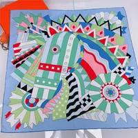 New Style 90cm Twill Silk Square Scarf Striped Horse Head Printing Fashion Scarf Shawl sku image 1