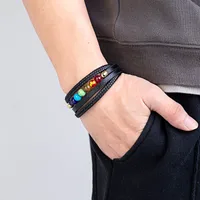 Casual Round Leather Rope Stone Metal Men's Chakra Bracelet main image 3
