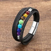 Casual Round Leather Rope Stone Metal Men's Chakra Bracelet main image 4