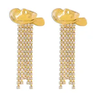 1 Pair Cowboy Style Simple Style Hat Plating Inlay Alloy Rhinestones Drop Earrings main image 2