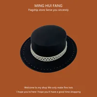 Women's Elegant Retro British Style Solid Color Pearl Wide Eaves Fedora Hat main image 5