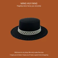 Women's Elegant Retro British Style Solid Color Pearl Wide Eaves Fedora Hat main image 3