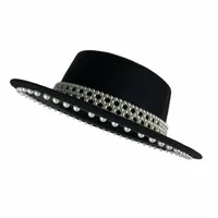 Women's Elegant Retro British Style Solid Color Pearl Wide Eaves Fedora Hat main image 4