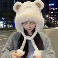Women's Cute Bear Pom Poms Ear Warap Wool Cap main image 3