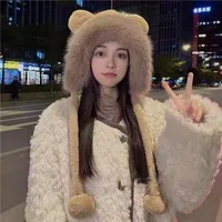 Women's Cute Bear Pom Poms Ear Warap Wool Cap main image 5